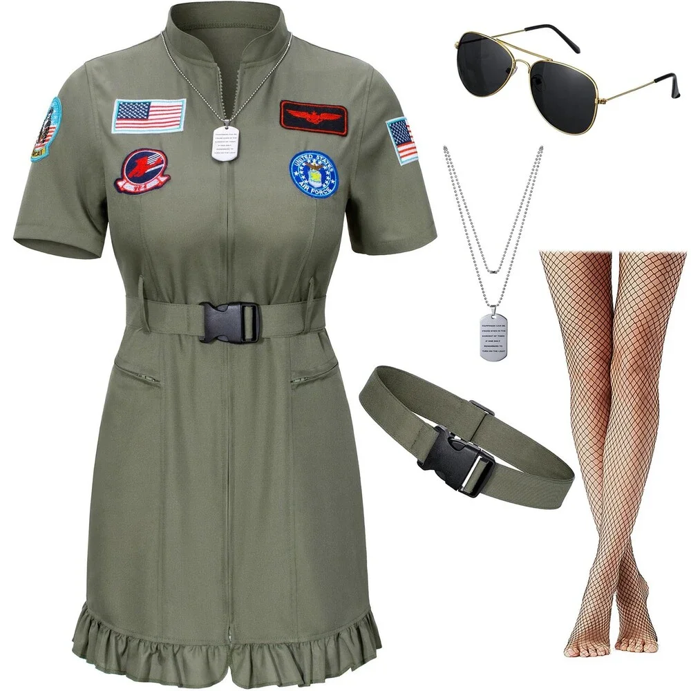 TOKYO REVENGERS Women Fighter Pilot Costume Air Force Flight Dress Halloween- N